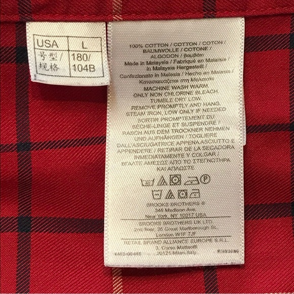 Brooks Brothers Shirt Button Down Red navy plaid Mens size Large 100% cotton - Picture 12 of 12